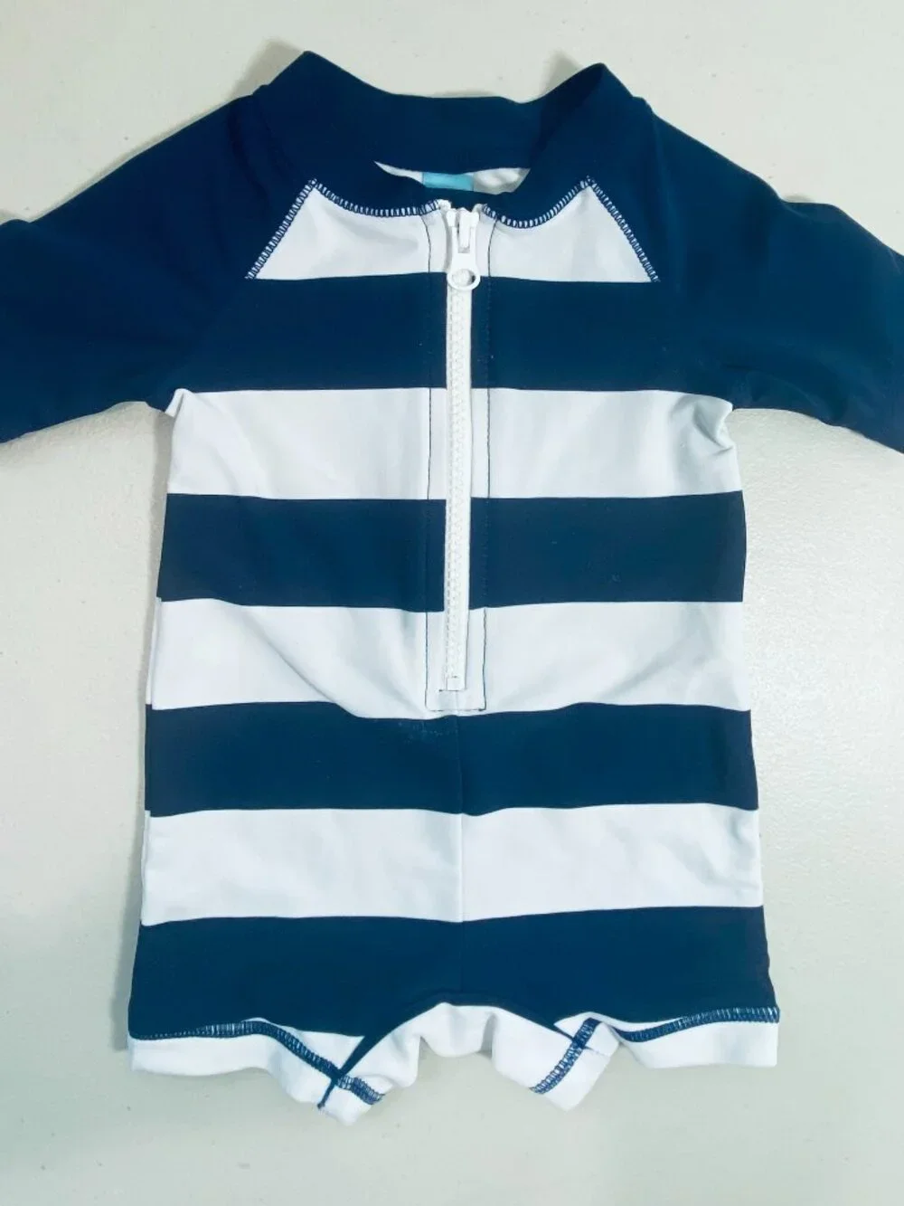 Old Navy 3-6M Boys Rashguard UPF 50+ Swimsuit Front Zipper Blue/White Stripes